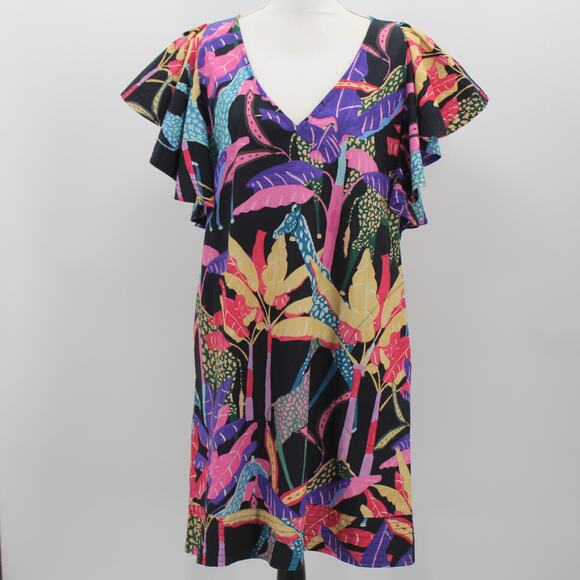 Oliphant Dresses & Skirts - Oliphant Flirty V-Neck Short Flutter Sleeve Dress Kruger Black Animal Print L